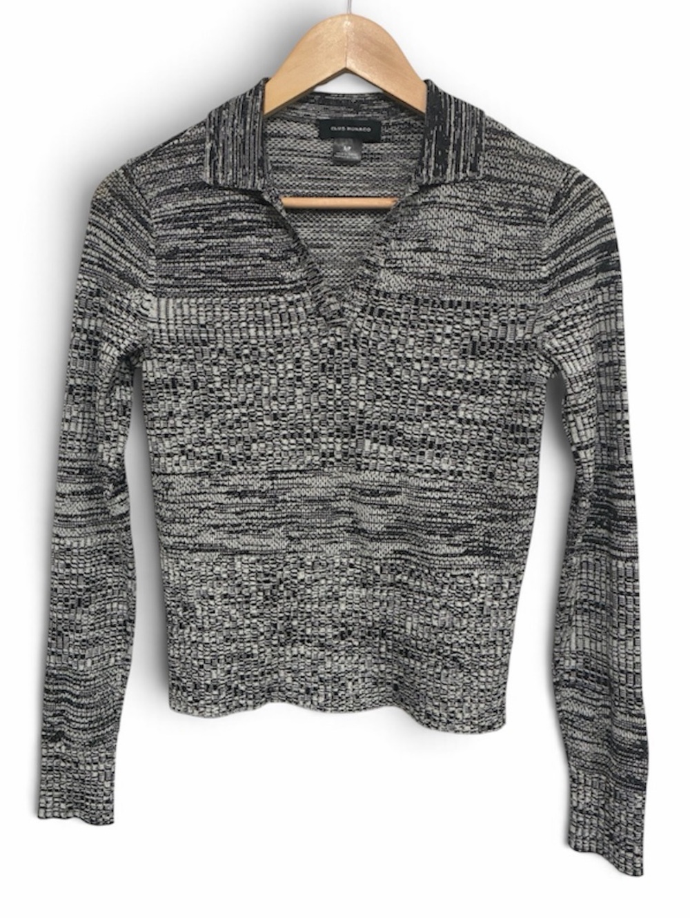 Club Monaco Black & White Marled V-Neck Sweater Top